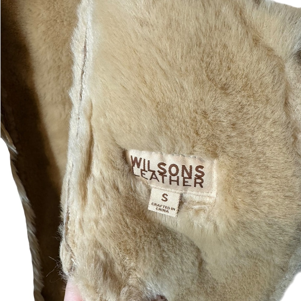 Wilsons Leather Tan Suede Coat with Cream Faux Fur Trim - Picture 7 of 14